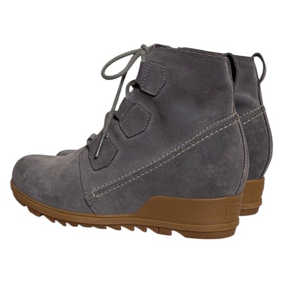 NWOT Sorel Evie US Sz 10 Gray Suede Ankle Booties Lace Up Wedge Weatherproof - Picture 5 of 16